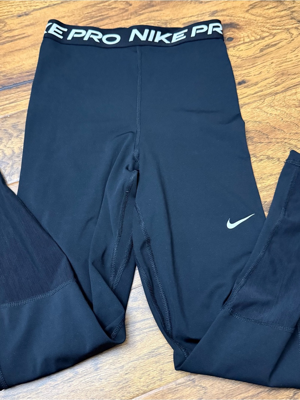 Nike Black Compression Leggings with White Logo XS Women